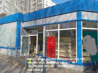 Usługa usuwania folii z szyb, okien, witryn- usuwanie naklejek , kleju, mycie szyb Warszawa- USŁUGA