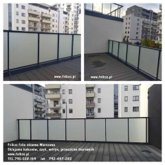 Folia matowa na szklane balustrady balkonowe -Oklejamy balkony Warszawa -Folkos folie okienne