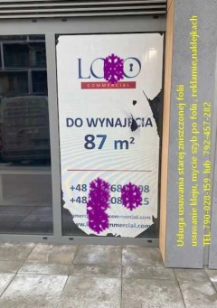 Zrywanie folii z witryn, usuwanie naklejek, kleju, mycie szyb Warszawa i okolice -Usługa demontażu