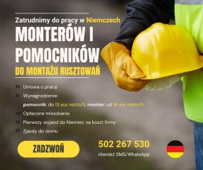 Monterzy i pomocnicy do montażu rusztowań – Niemcy 